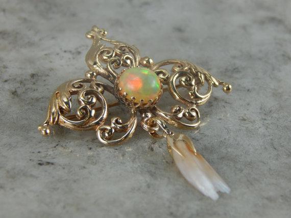 Victorian  Pin with Ethiopian Opal and Pearl Accent