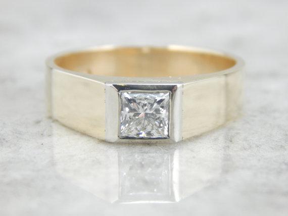 Custom Twotone Men's Wedding Ring w/ Emerald Cut Diamond | Exquisite  Jewelry for Every Occasion | FWCJ