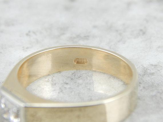Mens Minimalist Ring with Square Cut Diamond, German Gold