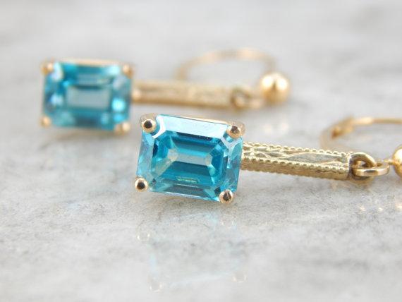 Blue Zircon Handmade Gold Drop Earrings