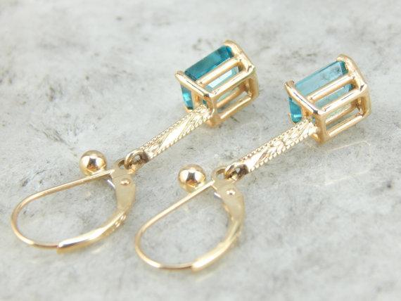 Blue Zircon Handmade Gold Drop Earrings