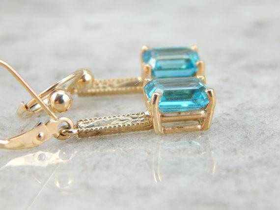 Blue Zircon Handmade Gold Drop Earrings