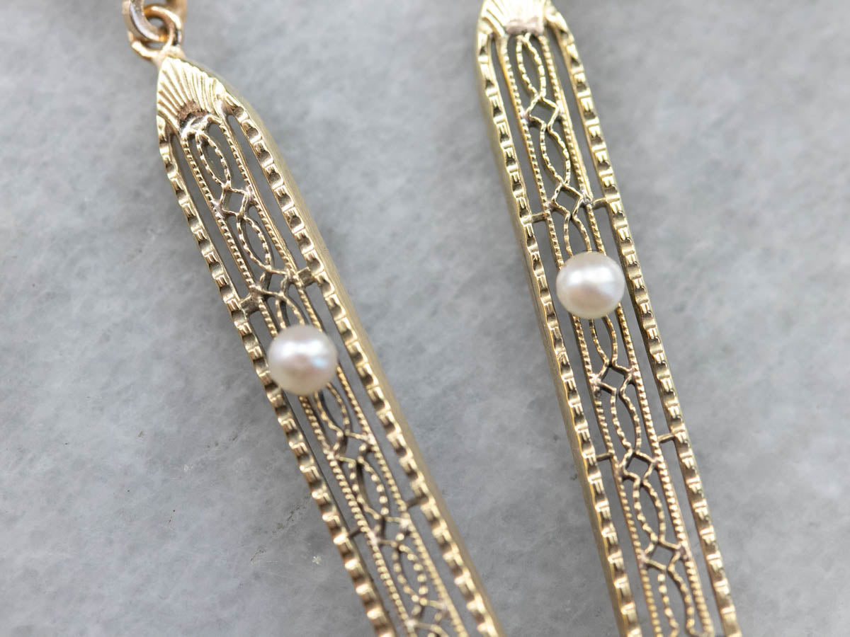 Our Finest Tanzanite and Pearl Filigree Drop Earrings