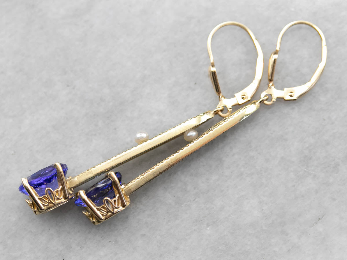 Our Finest Tanzanite and Pearl Filigree Drop Earrings