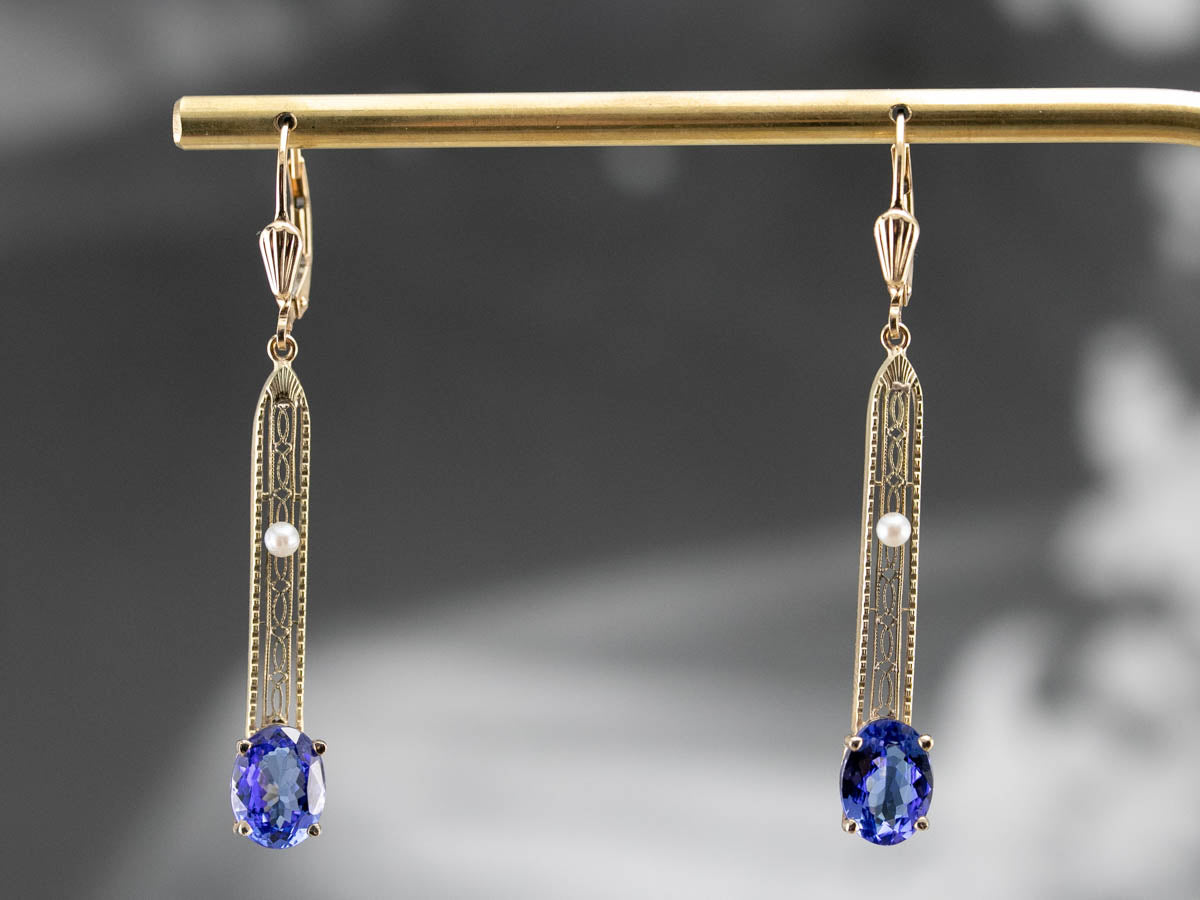 Our Finest Tanzanite and Pearl Filigree Drop Earrings