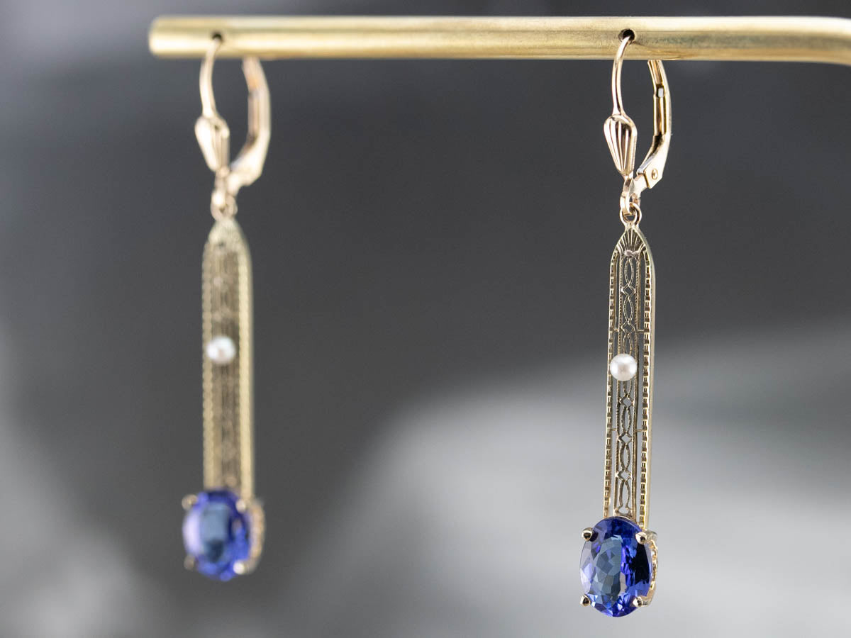Our Finest Tanzanite and Pearl Filigree Drop Earrings