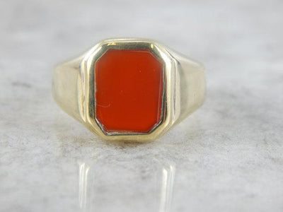 Green Gold and Low Domed Carnelian Ring